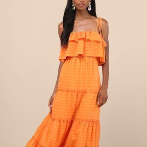 Lulus Inaya Orange Textured Tie-strap Tiered Maxi Dress - Size S